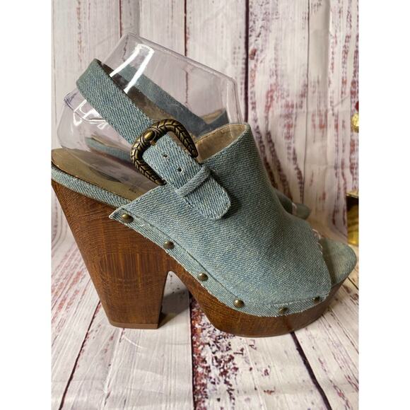 G By Guess Blue Jean Wedge Heel Sz 7.5 - Picture 4 of 11
